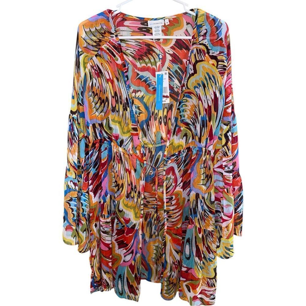 Bleu Chiffon Multi Color Swim Cover Up Dress Size Medium - Picture 3 of 8